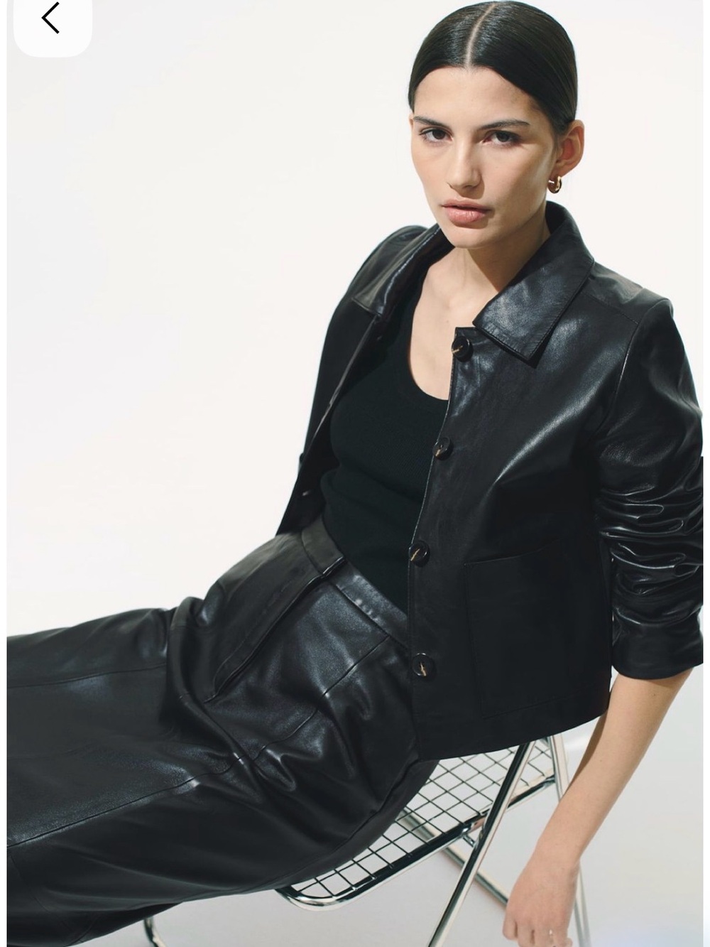 Black Leather Button-Front Jacket